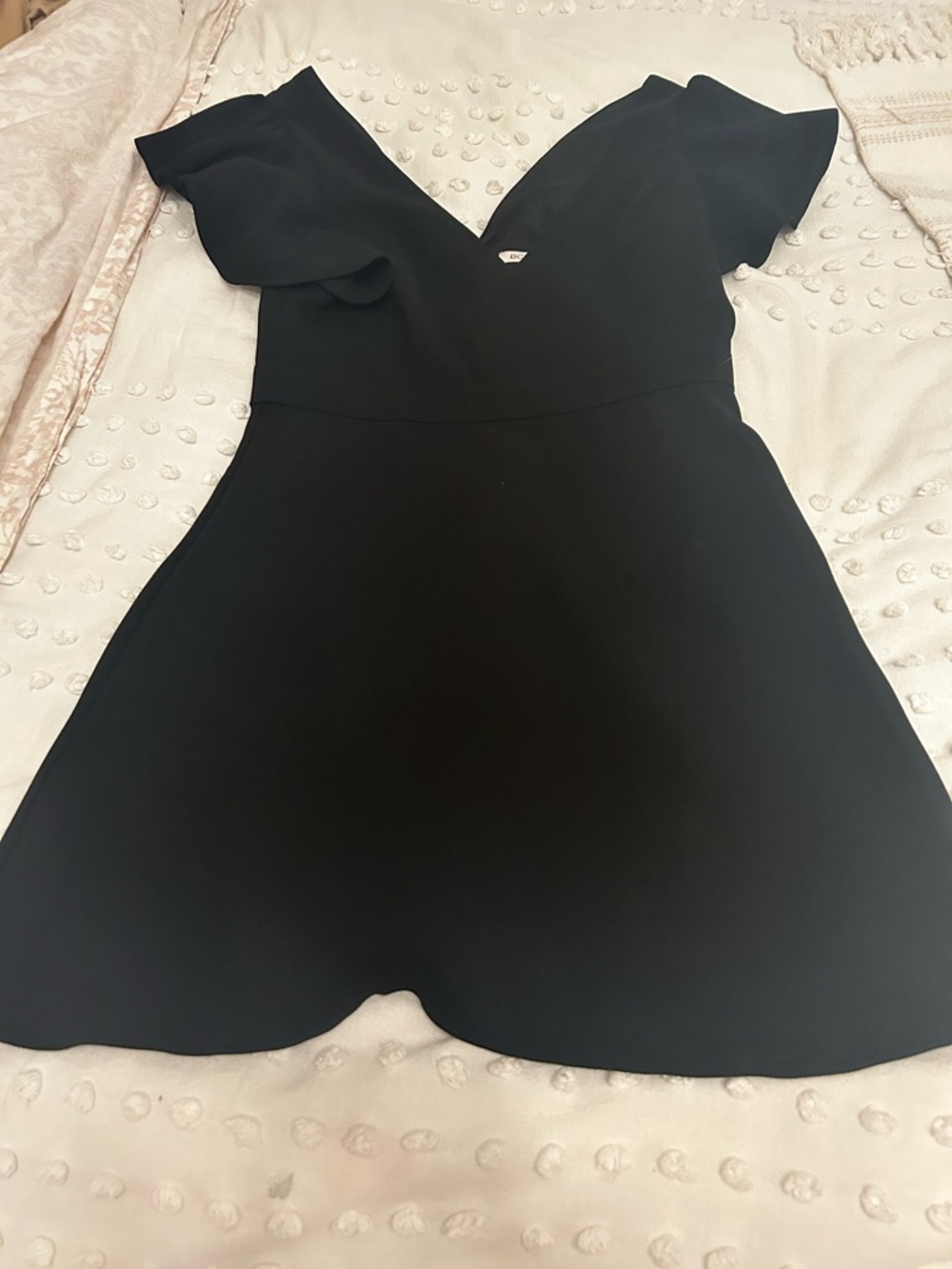 BCBGeneration Black V-Neck Ruffle Sleeve Mini Dress